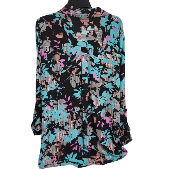 NWOT Boutique Women's 3XL - 4X  Button-Up Blouse Colorful Abstract Print - Picture 3 of 8